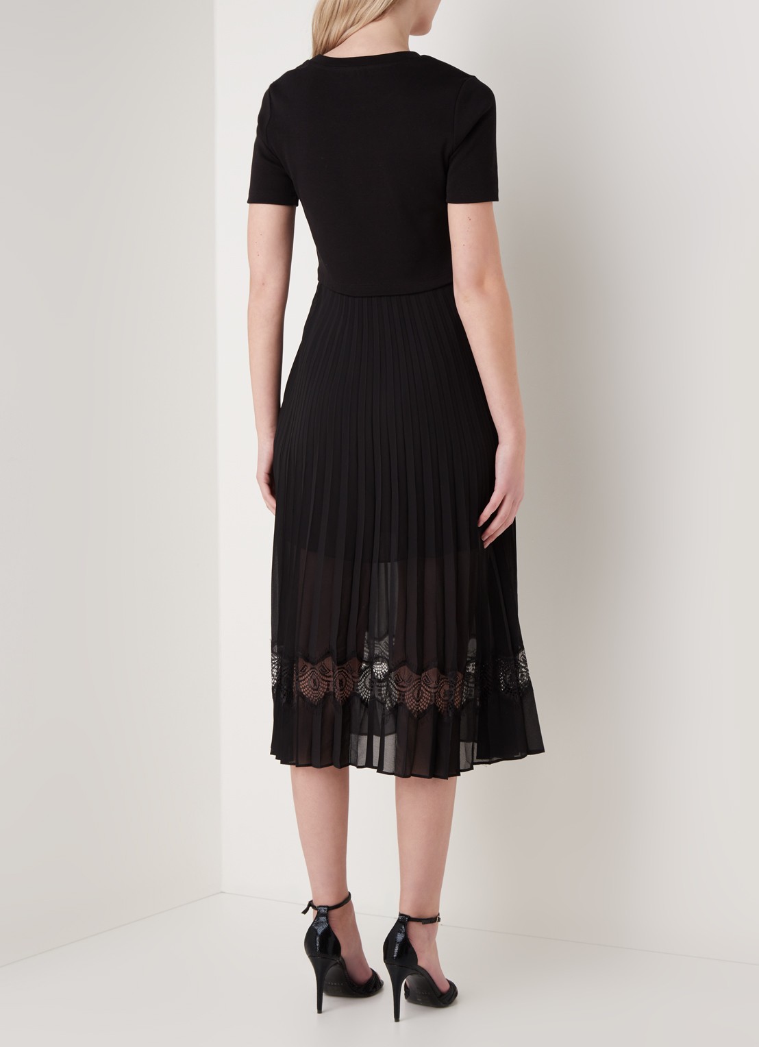 Claudie Pierlot Teli midi jurk met plissé en kant - achterkant zwart