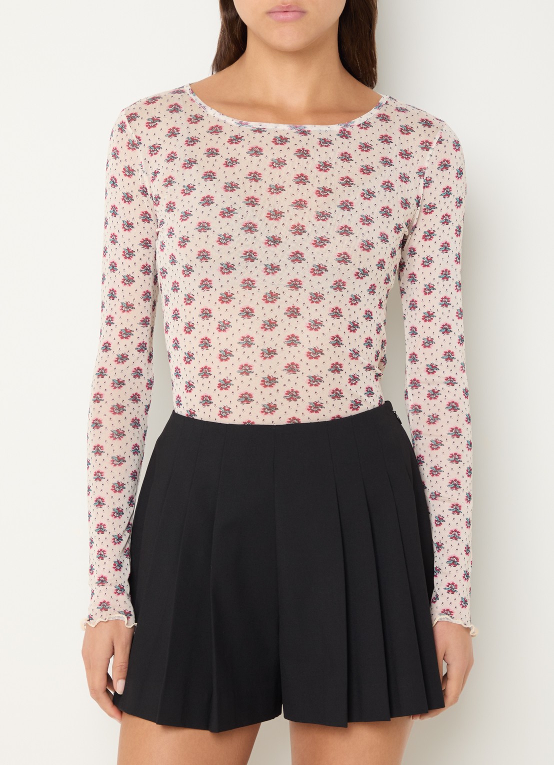 Claudie Pierlot Testy top van mesh met bloemenprint - detail 4 beige