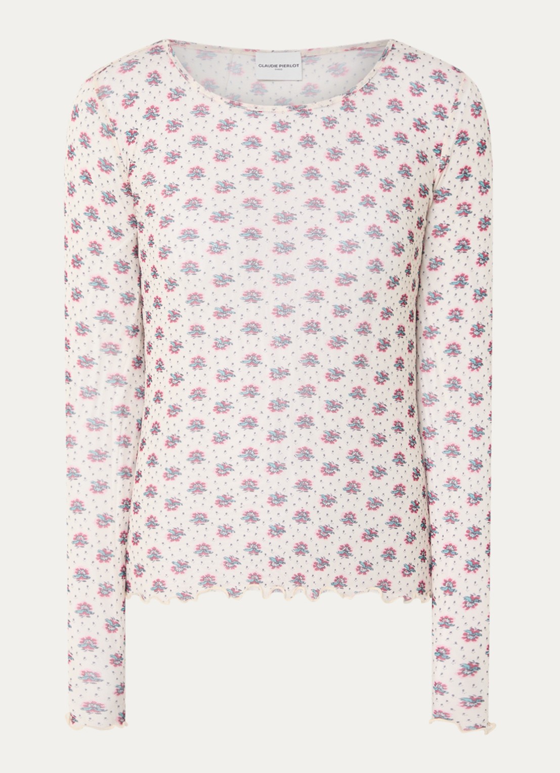 Claudie Pierlot Testy top van mesh met bloemenprint - voorkant 2 beige
