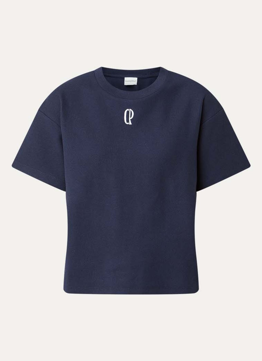 Claudie Pierlot Tomo T-shirt van piqué katoen met logoborduring - voorkant donkerblauw