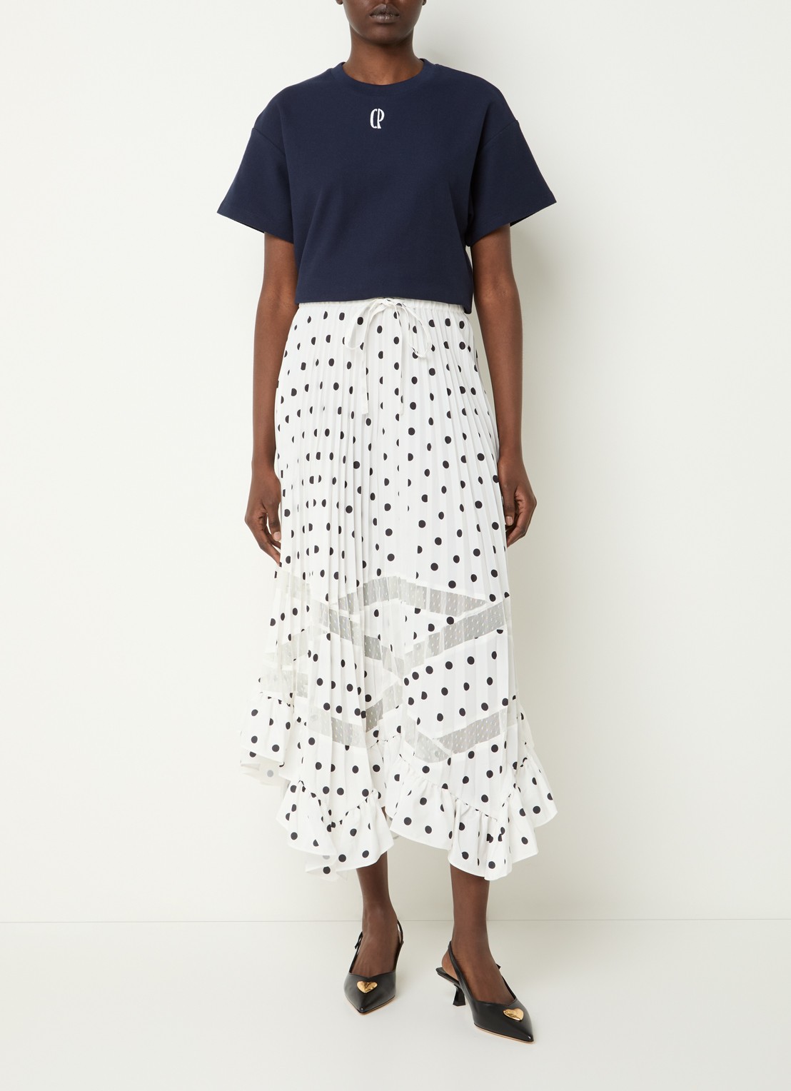 Claudie Pierlot Tomo T-shirt van piqué katoen met logoborduring - voorkant 2 donkerblauw