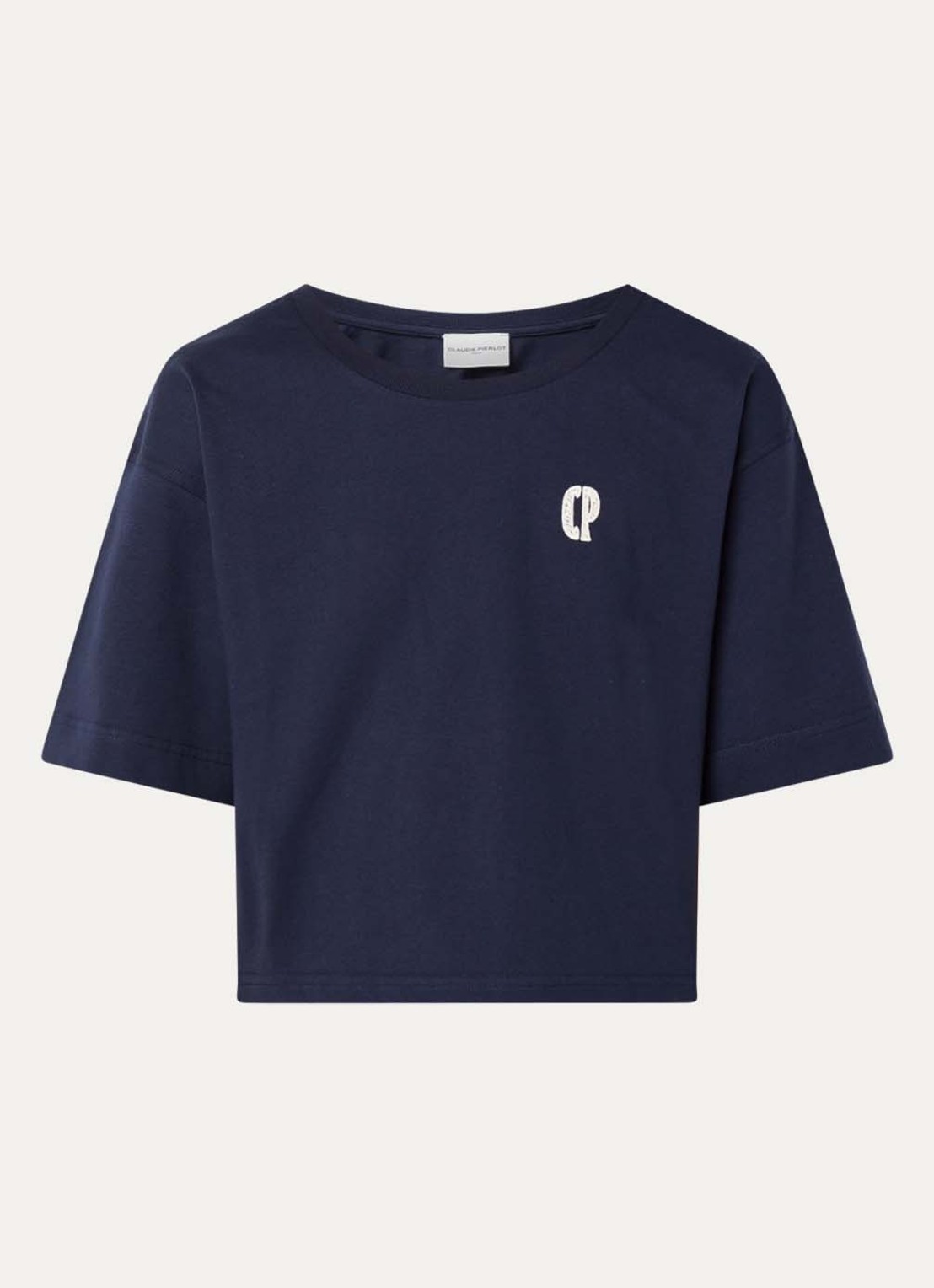 Claudie Pierlot Tonia T-shirt met logo - voorkant donkerblauw