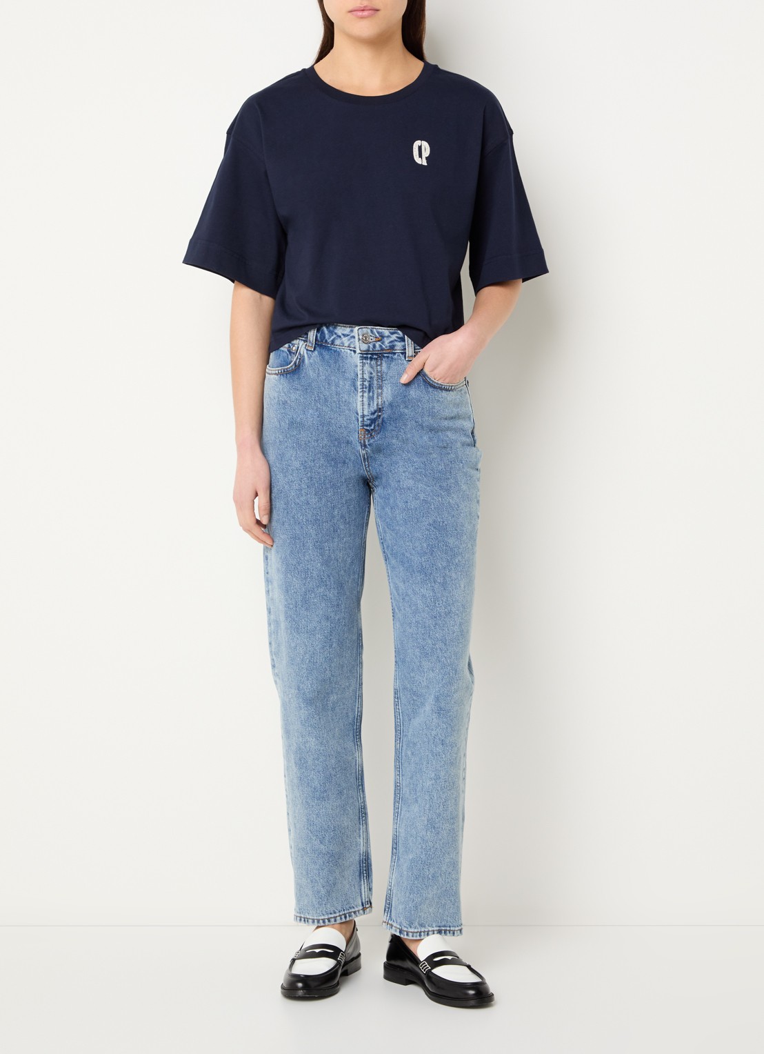 Claudie Pierlot Tonia T-shirt met logo - voorkant 2 donkerblauw