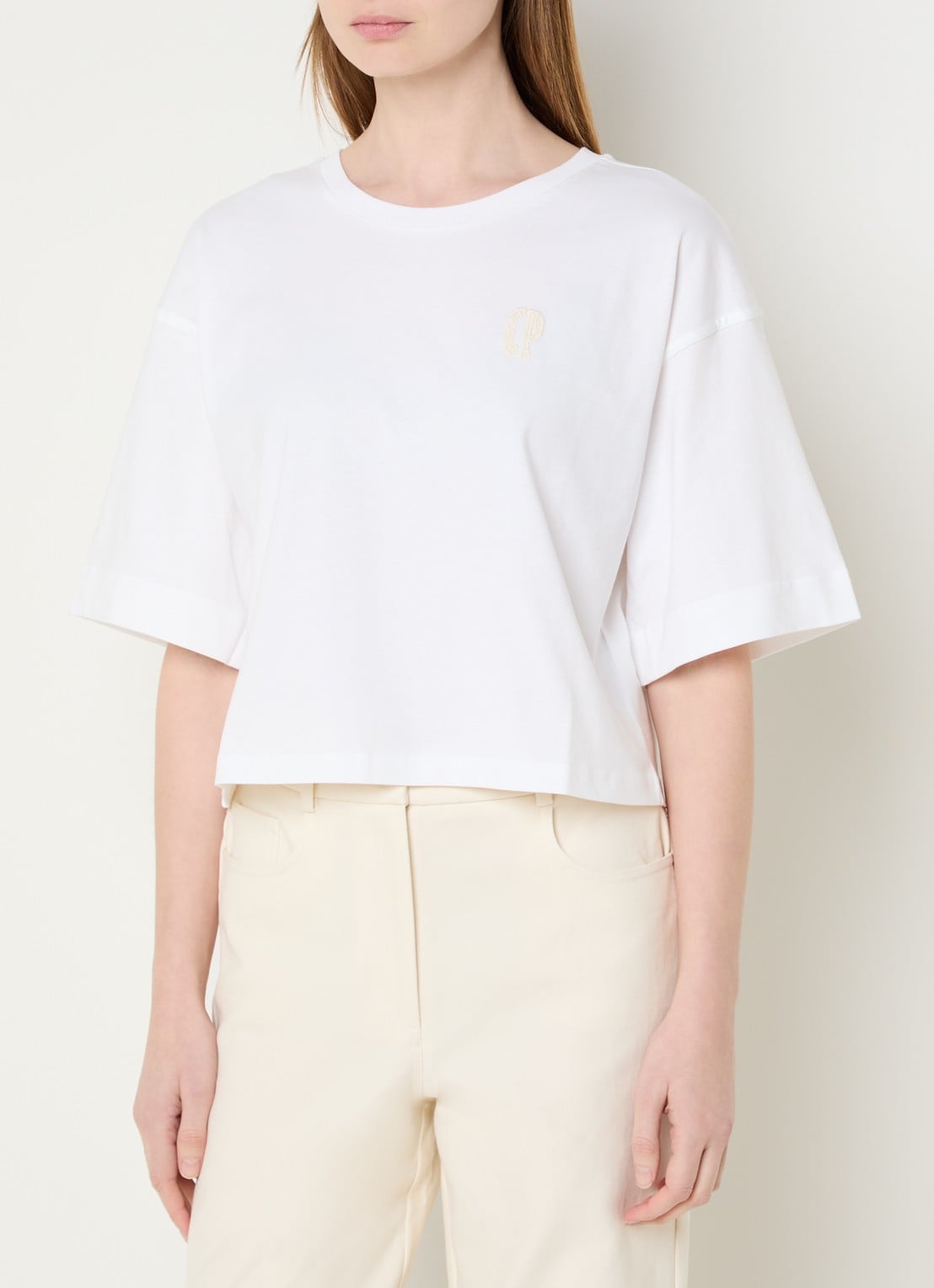 Claudie Pierlot Tonia T-shirt met logo - detail 3 gebroken wit