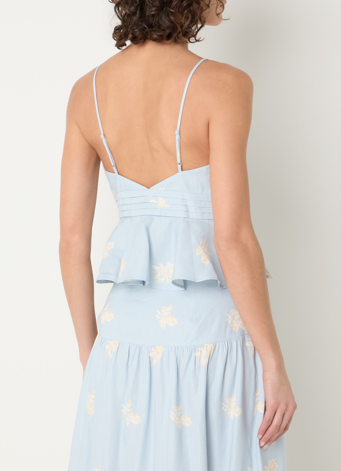 Claudie Pierlot Top in linnenblend en bloemenprint - achterkant lichtblauw