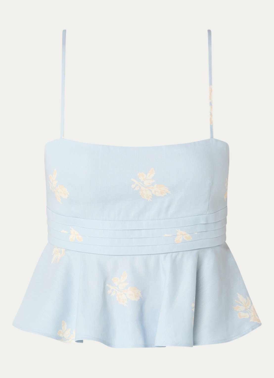 Claudie Pierlot Top in linnenblend en bloemenprint - voorkant 2 lichtblauw