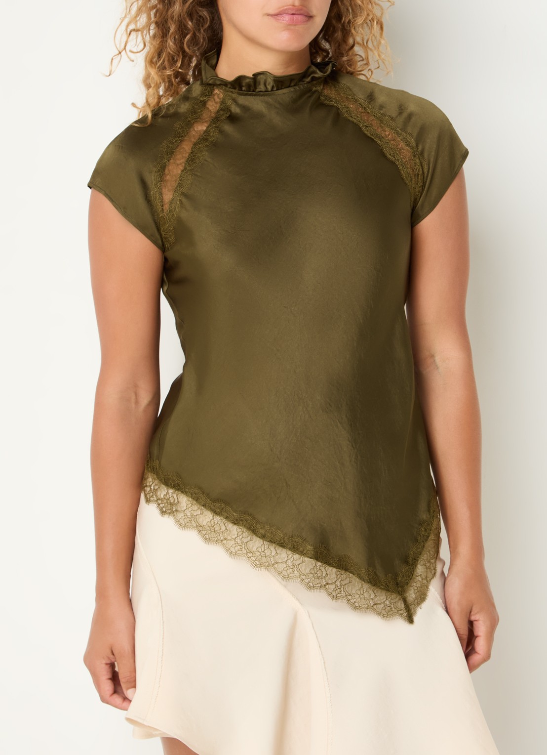 Claudie Pierlot Top met details van kant - detail bronsgroen