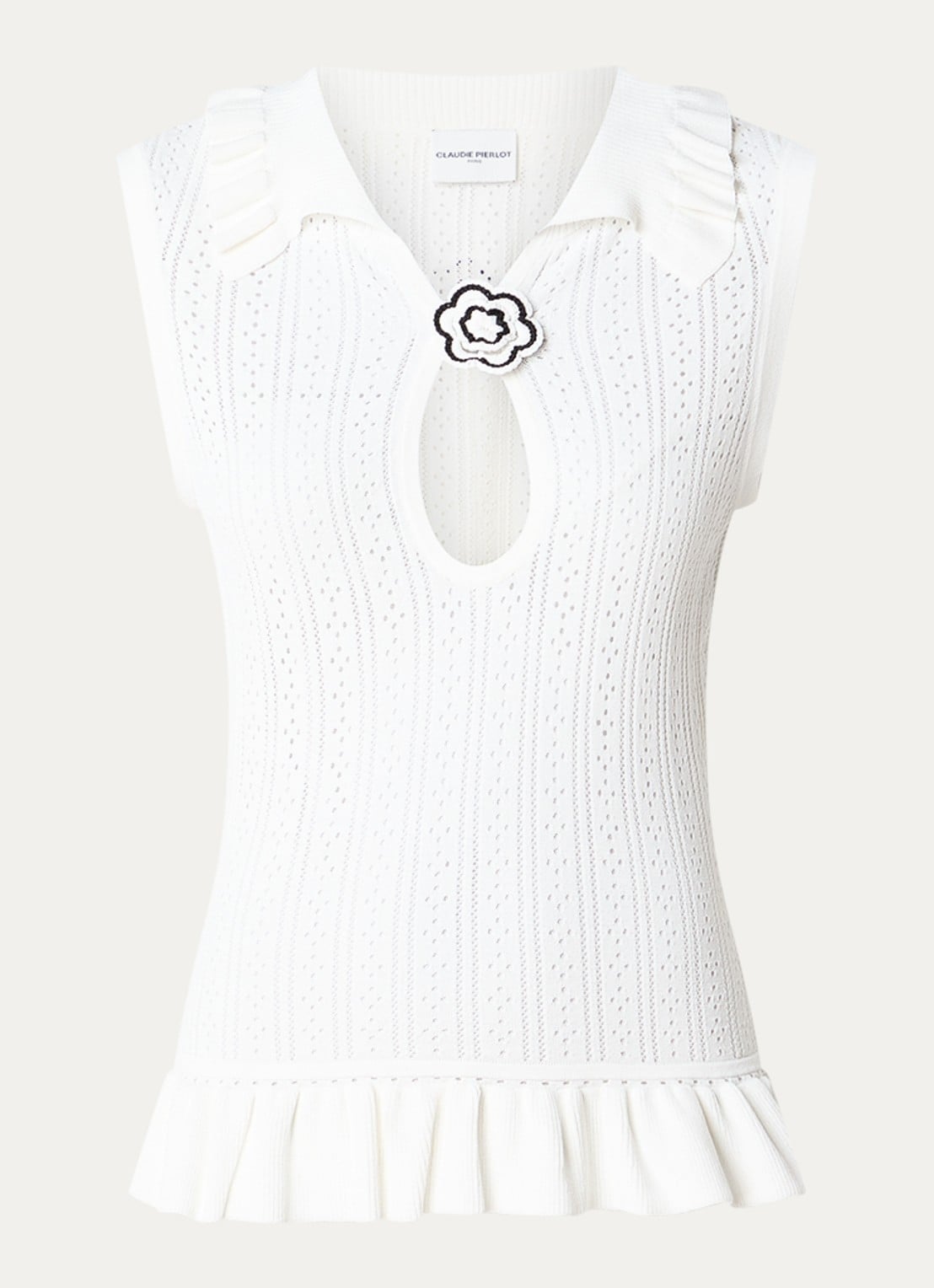Claudie Pierlot Top met opengewerkt dessin en cut-out detail - voorkant 2 gebroken wit