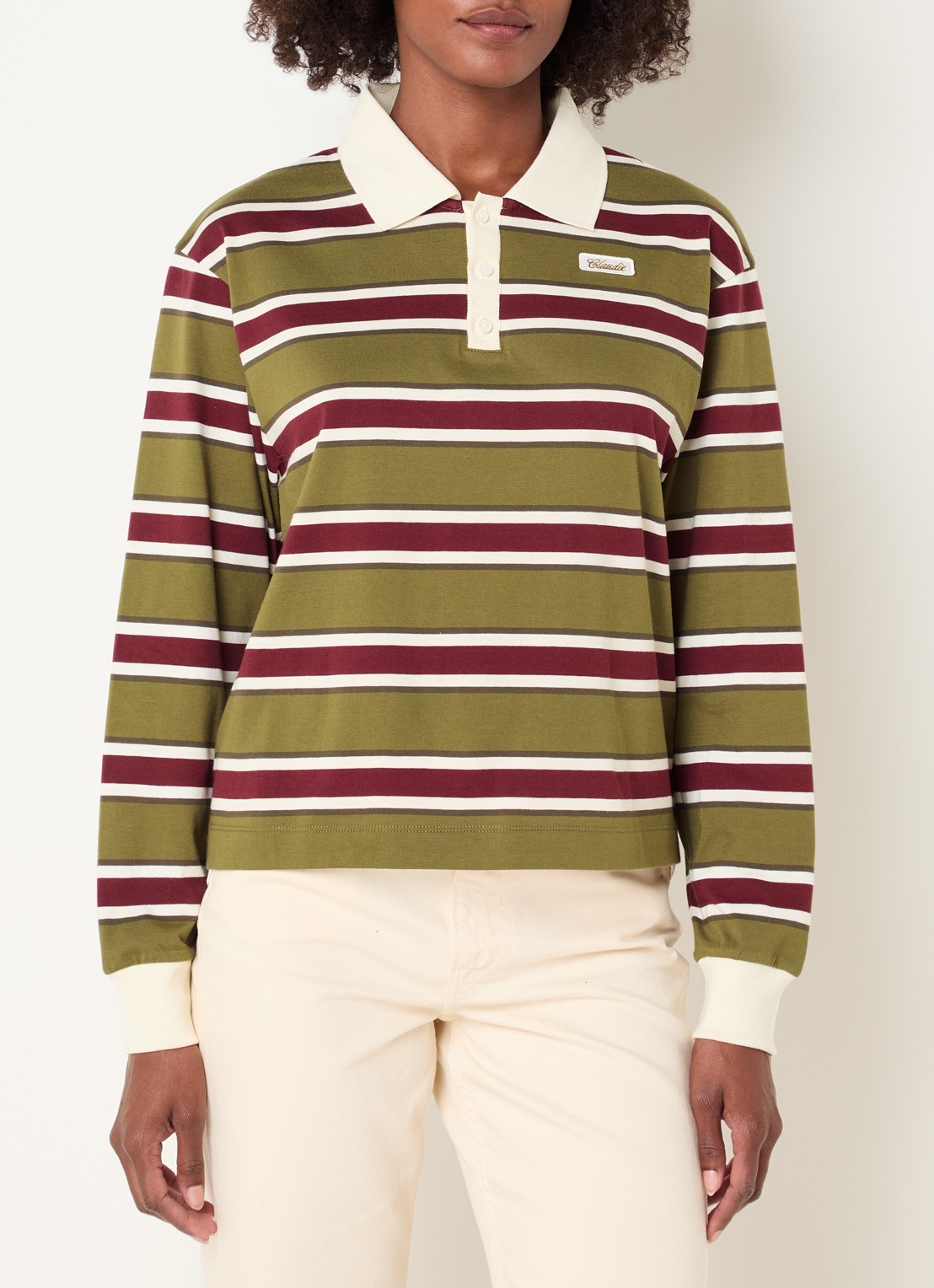 Claudie Pierlot Top met streepprint en kraag - detail 4 mosgroen