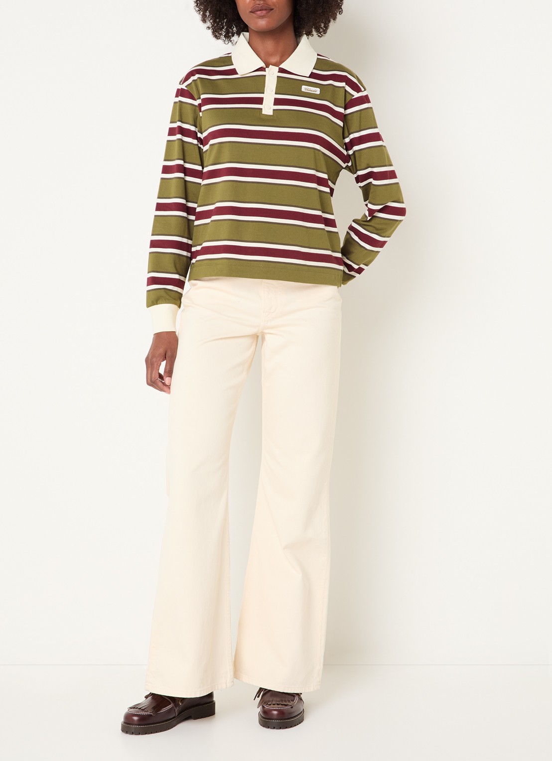 Claudie Pierlot Top met streepprint en kraag - voorkant 2 mosgroen