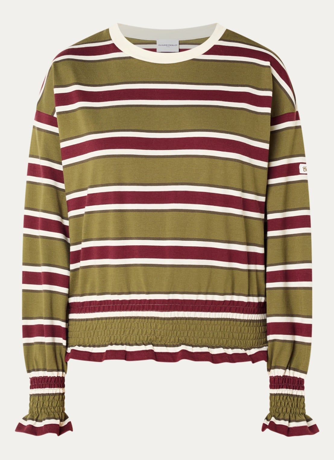 Claudie Pierlot Top met streepprint - voorkant mosgroen