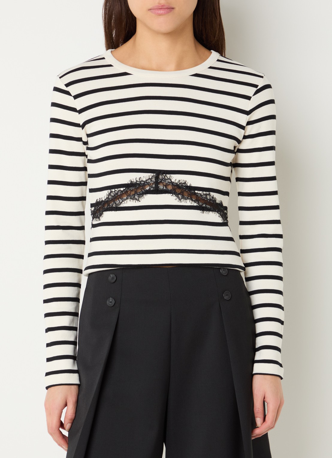 Claudie Pierlot Tracya top met streepprint en rugdecolleté - achterkant gebroken wit