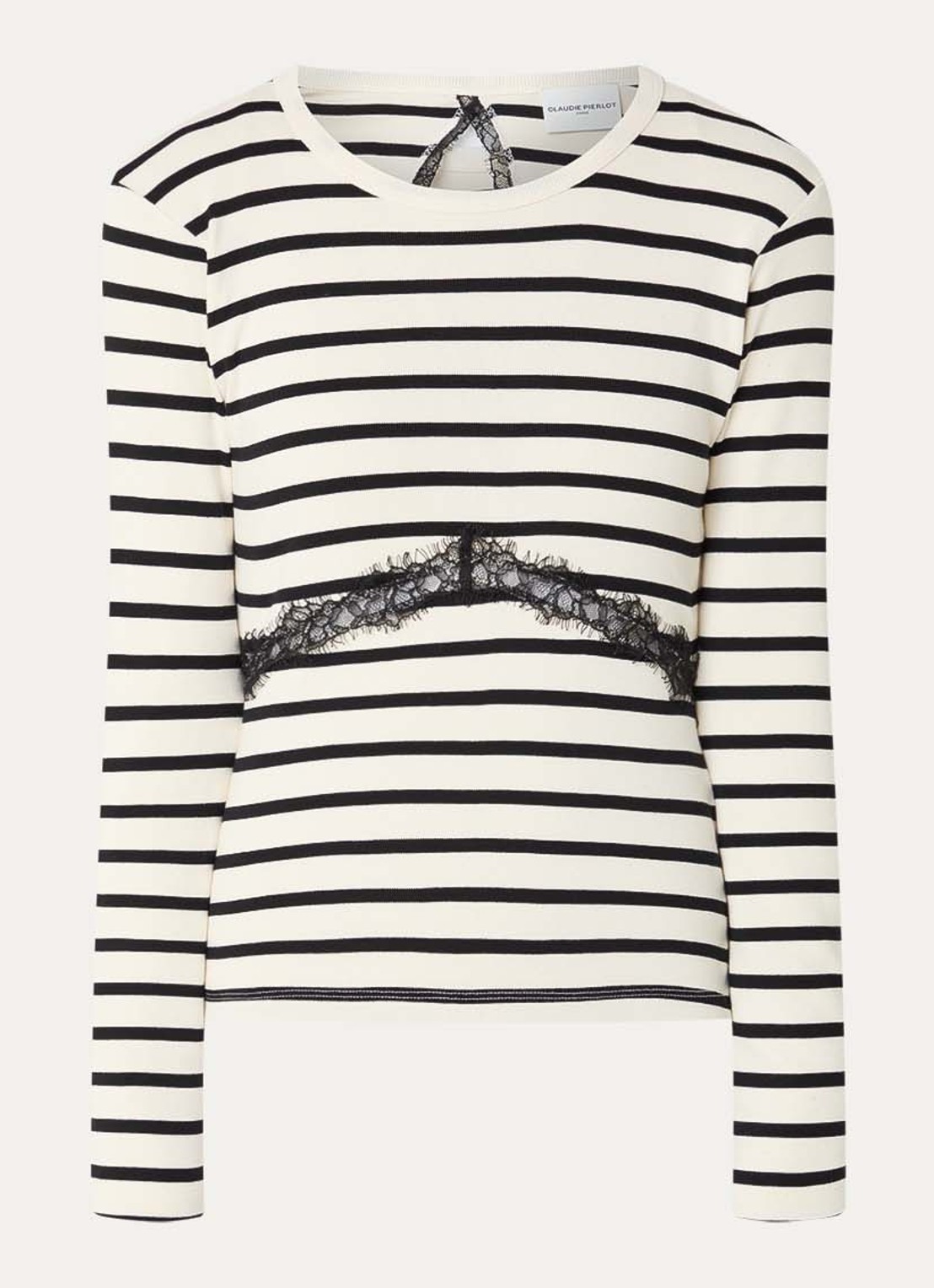 Claudie Pierlot Tracya top met streepprint en rugdecolleté - voorkant 2 gebroken wit