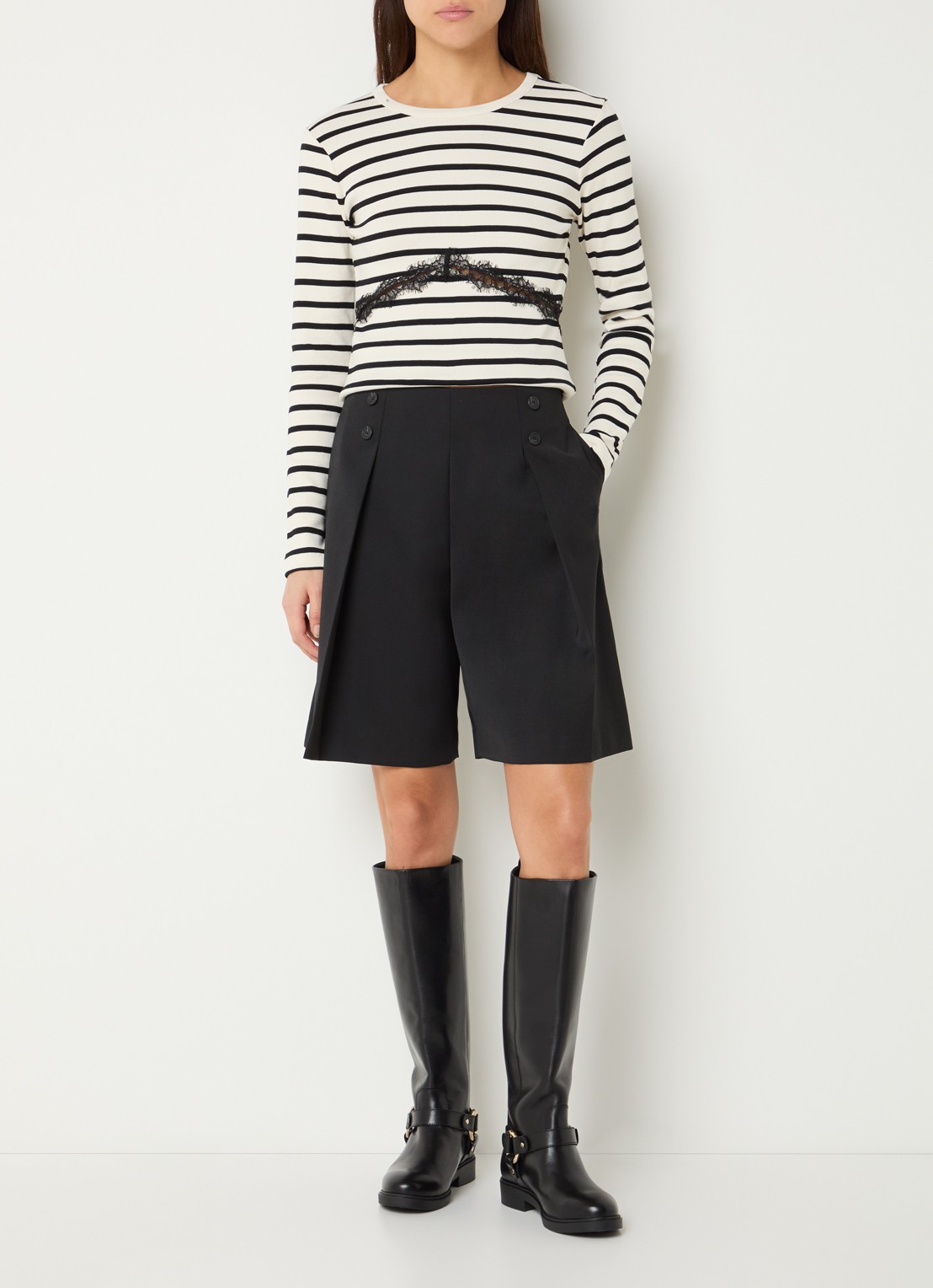 Claudie Pierlot Tracya top met streepprint en rugdecolleté - voorkant 3 gebroken wit