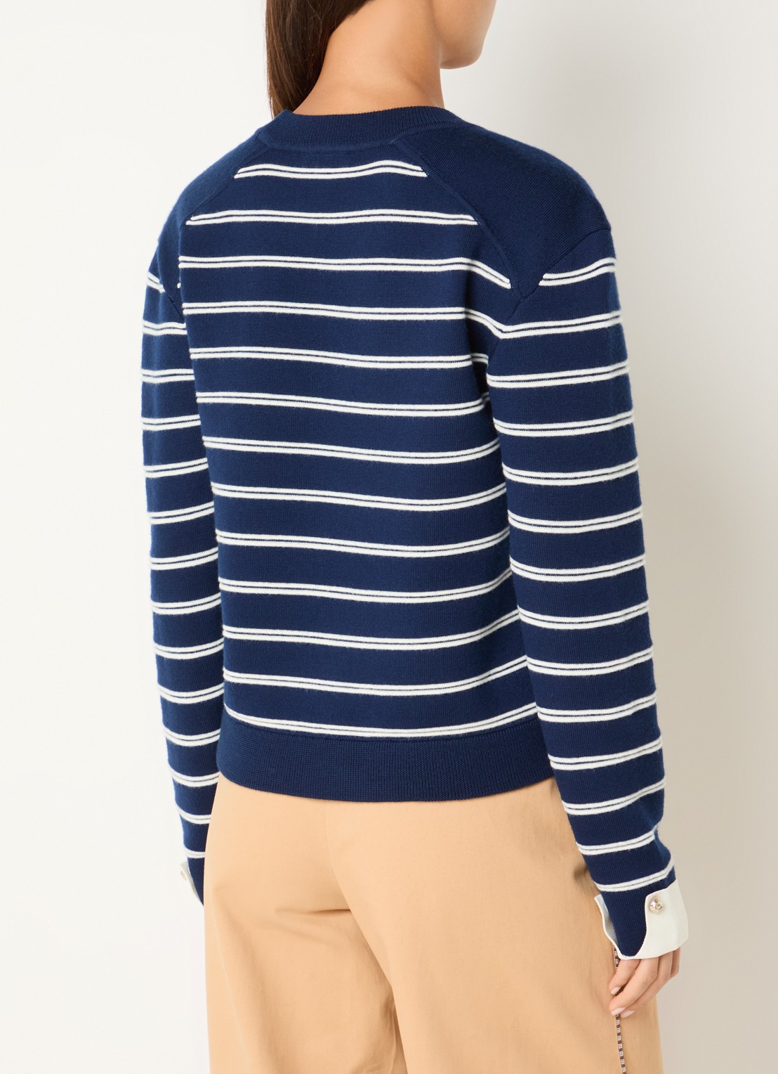 Claudie Pierlot Trui in wolblend met ingebreide streepprint  - achterkant 2 donkerblauw