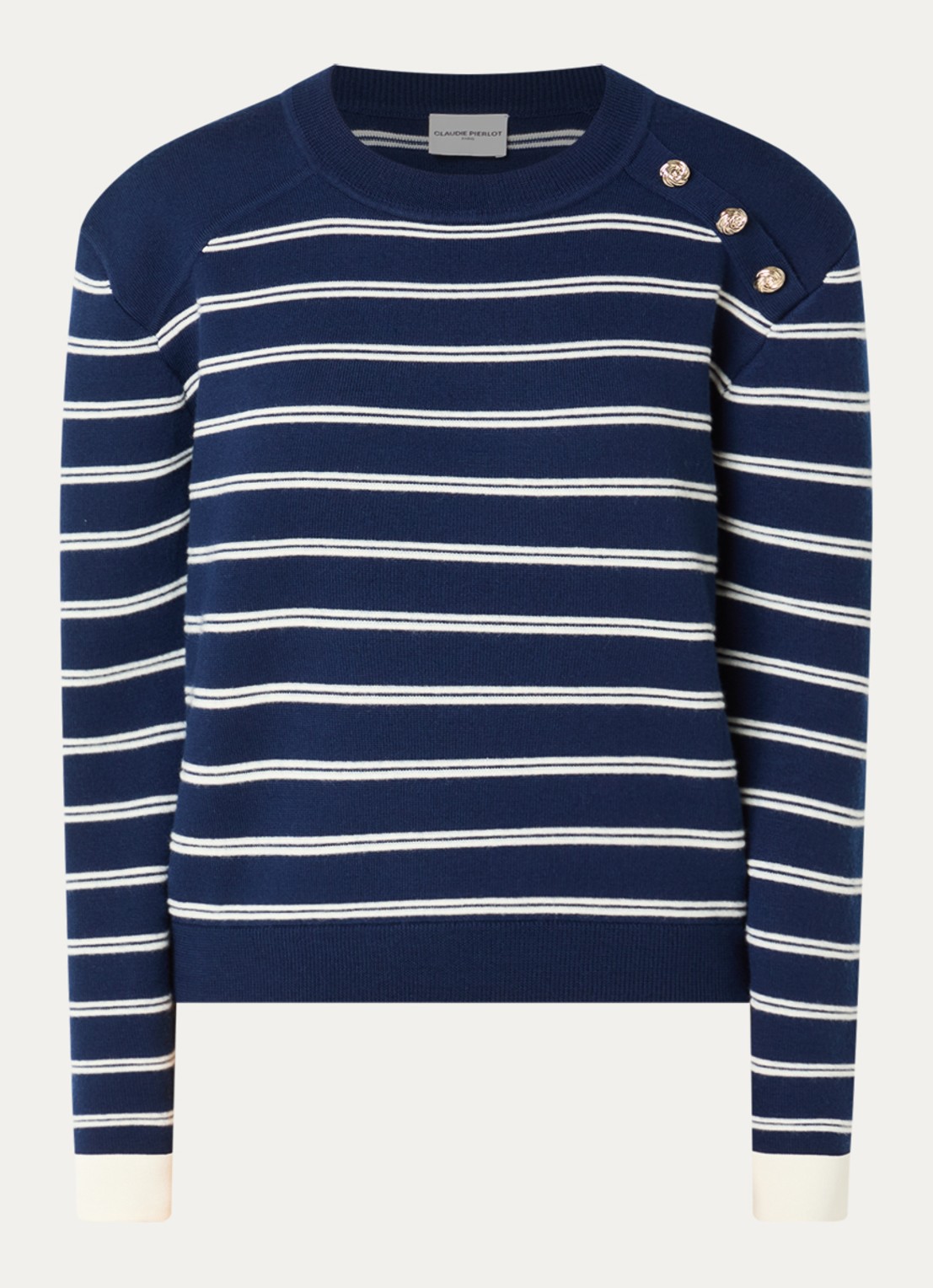 Claudie Pierlot Trui in wolblend met ingebreide streepprint  - voorkant 3 donkerblauw