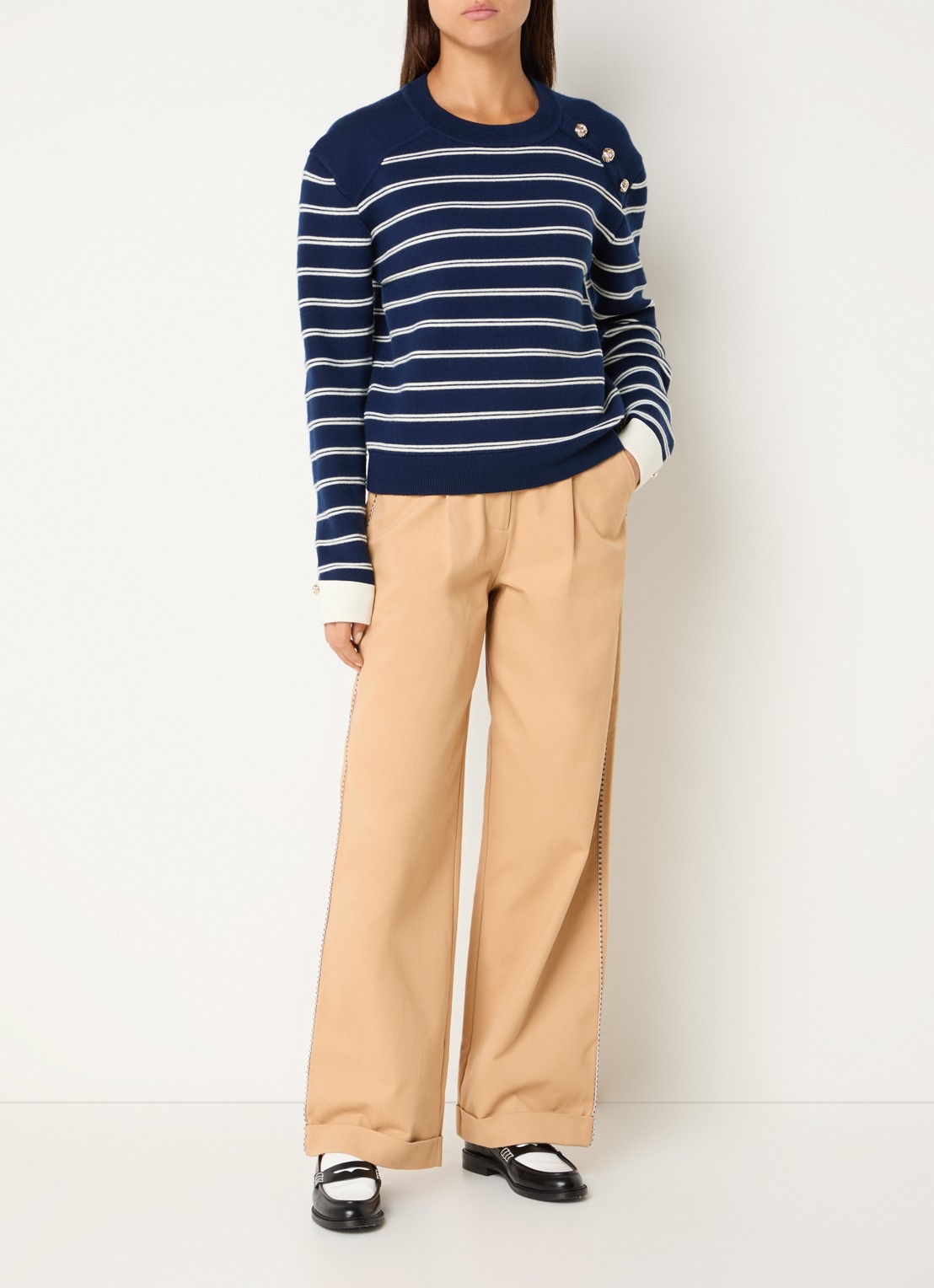 Claudie Pierlot Trui in wolblend met ingebreide streepprint  - voorkant 4 donkerblauw
