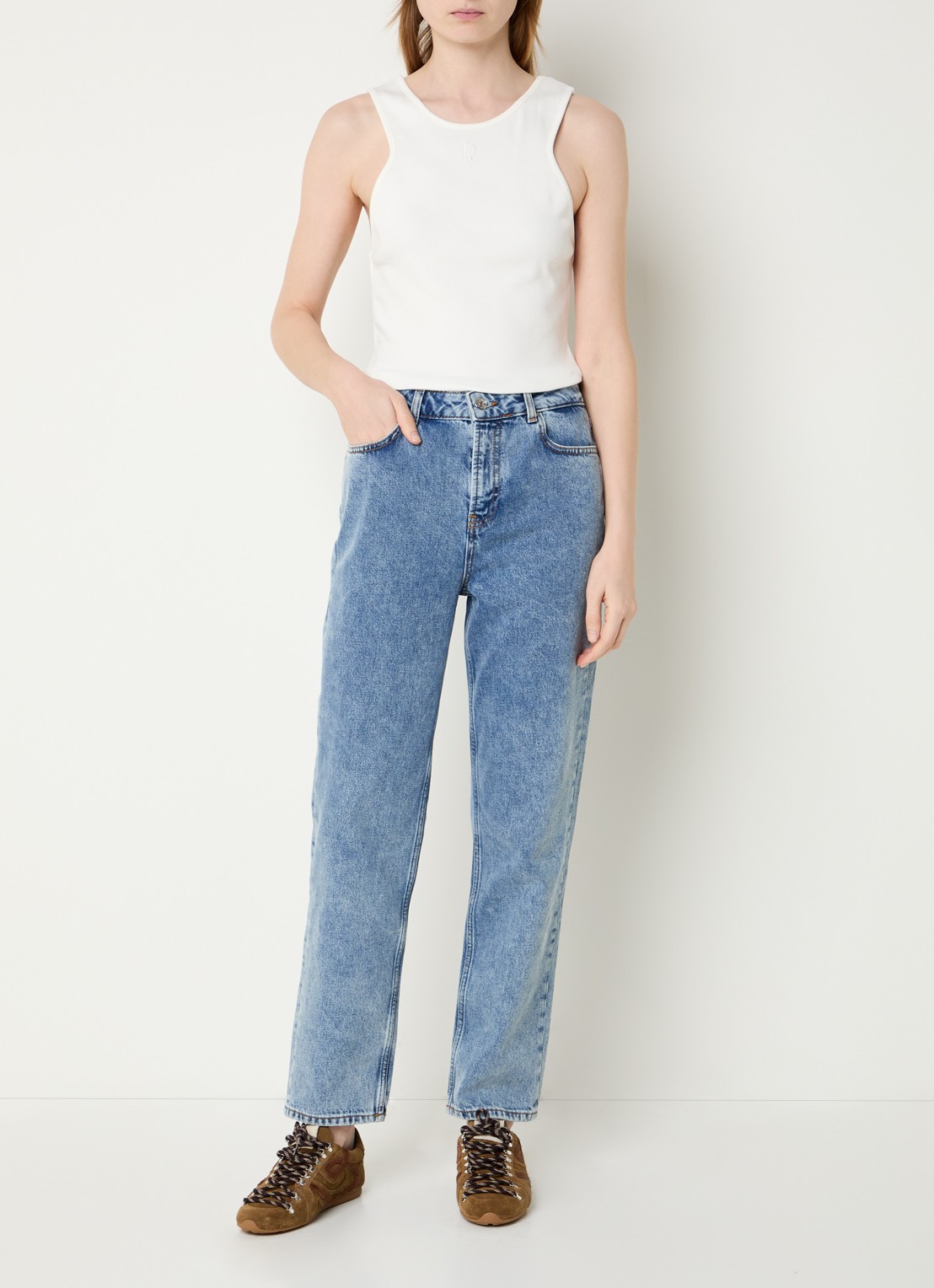 Claudie Pierlot Tuliana tanktop met logoborduring - voorkant 2 ivoor