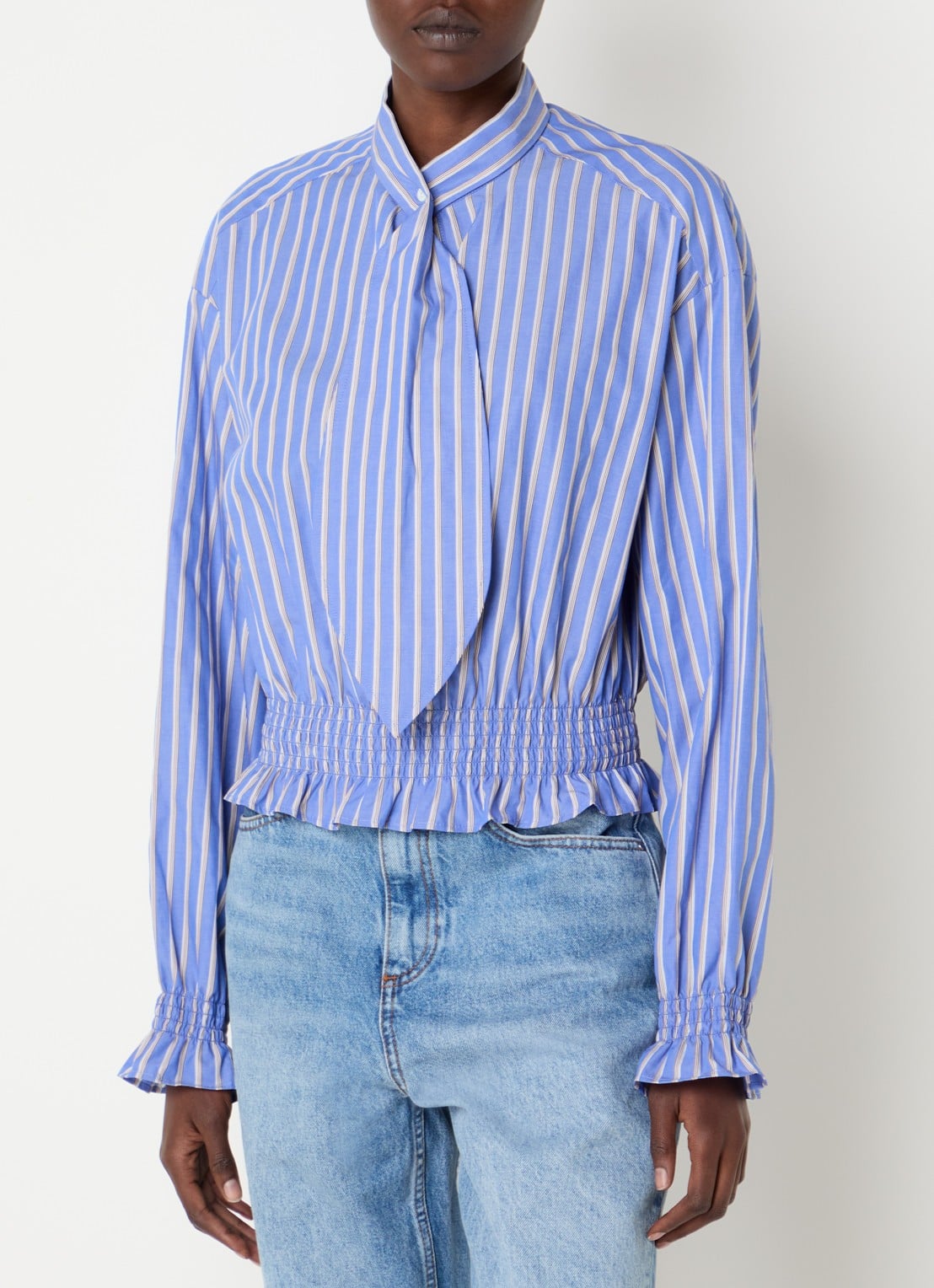 Claudie Pierlot Tuniek met smockwerk en streepprint - detail 4 blauw