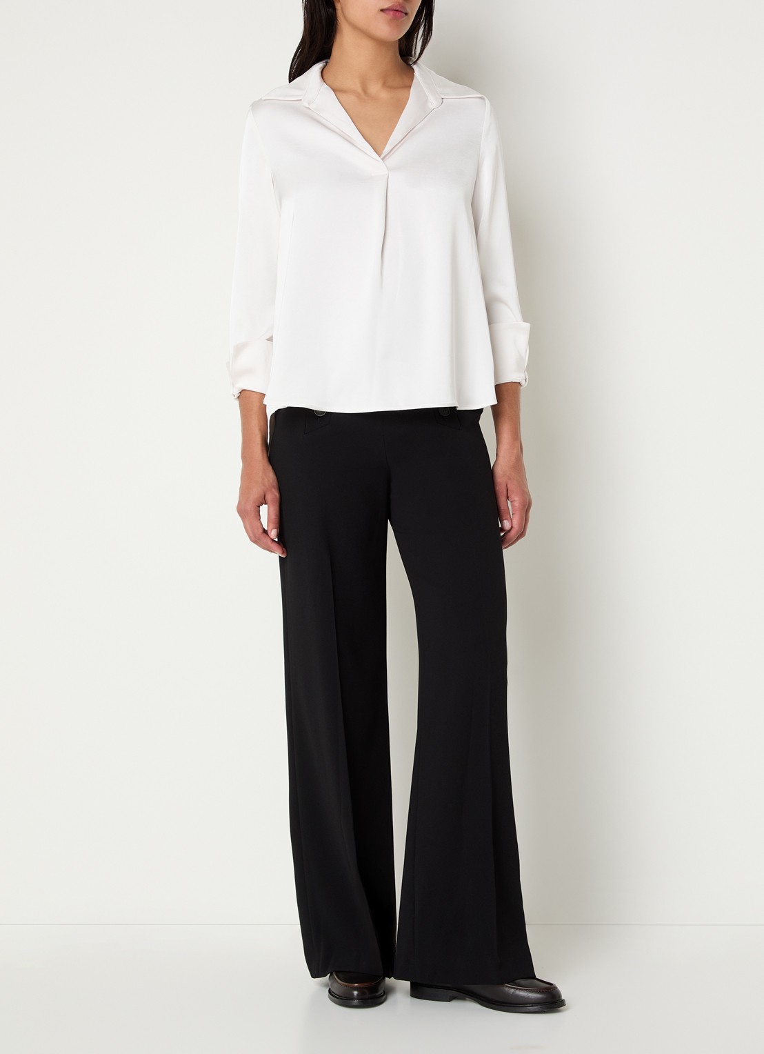 Claudie Pierlot Tuniek van satijn met V-hals - voorkant 3 creme