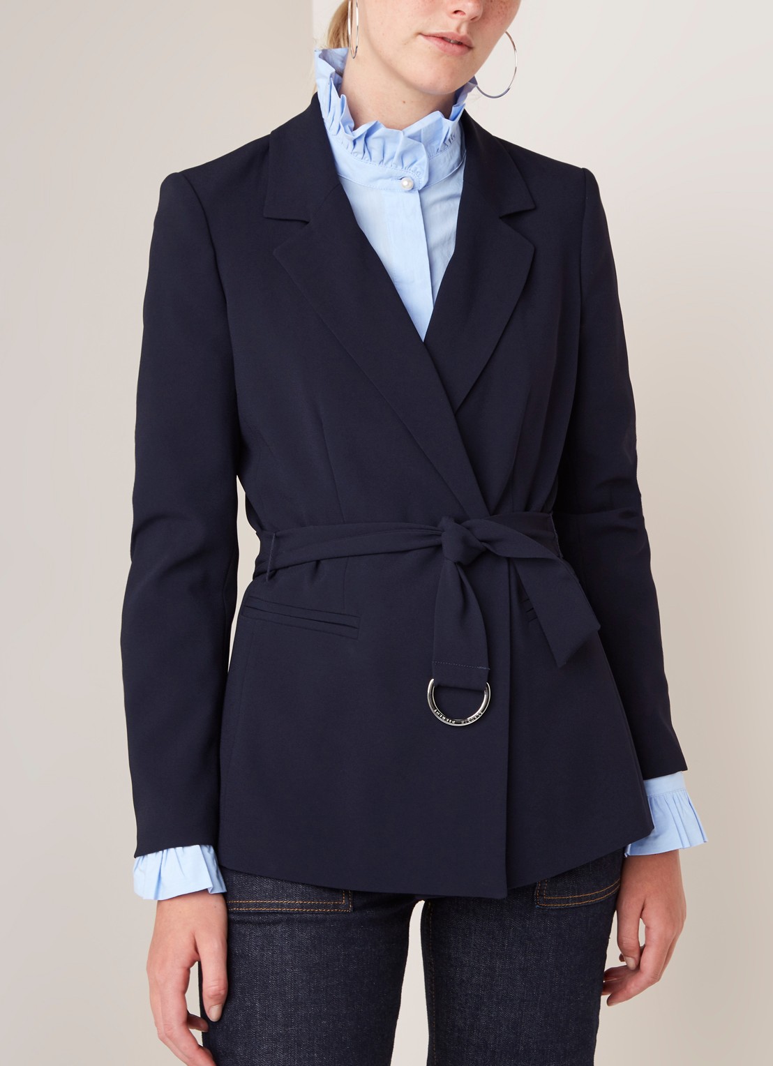 Claudie Pierlot Valayah blazer met steekzakken en ceintuur - detail 4 donkerblauw