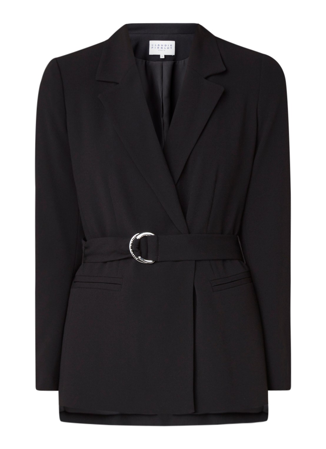 Claudie Pierlot Valayah blazer met steekzakken en ceintuur - voorkant zwart