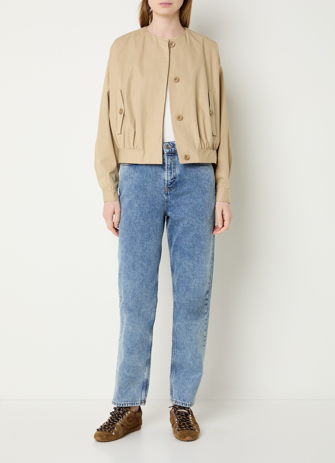 Claudie Pierlot Vally bomberjack met sjaalkraag - voorkant 4 zand