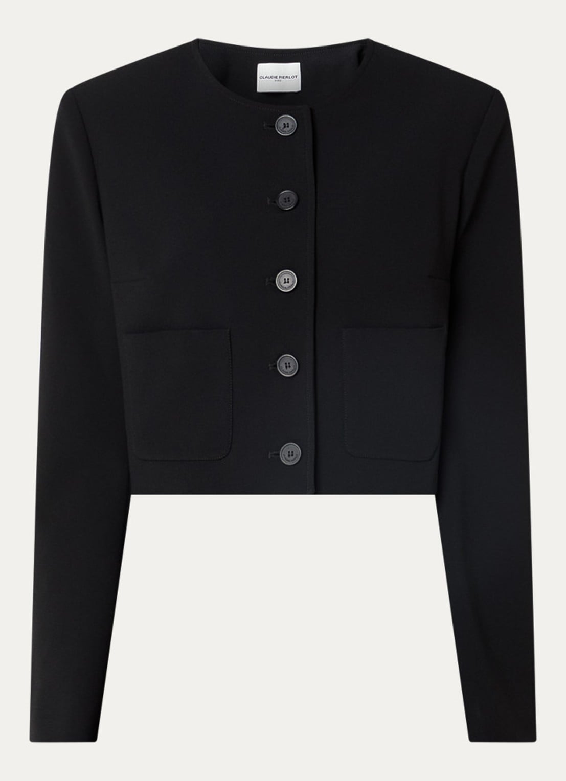 Claudie Pierlot Vanilleter cropped jack met opgestikte zakken - voorkant 3 zwart