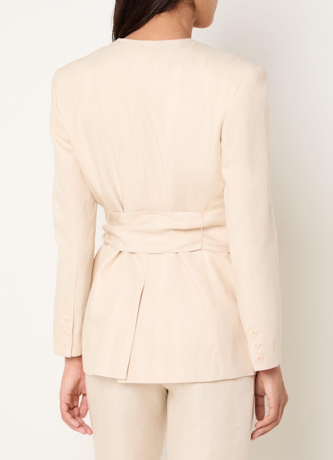Claudie Pierlot Vassila blazer in linnenblend met ceintuur - achterkant 4 creme