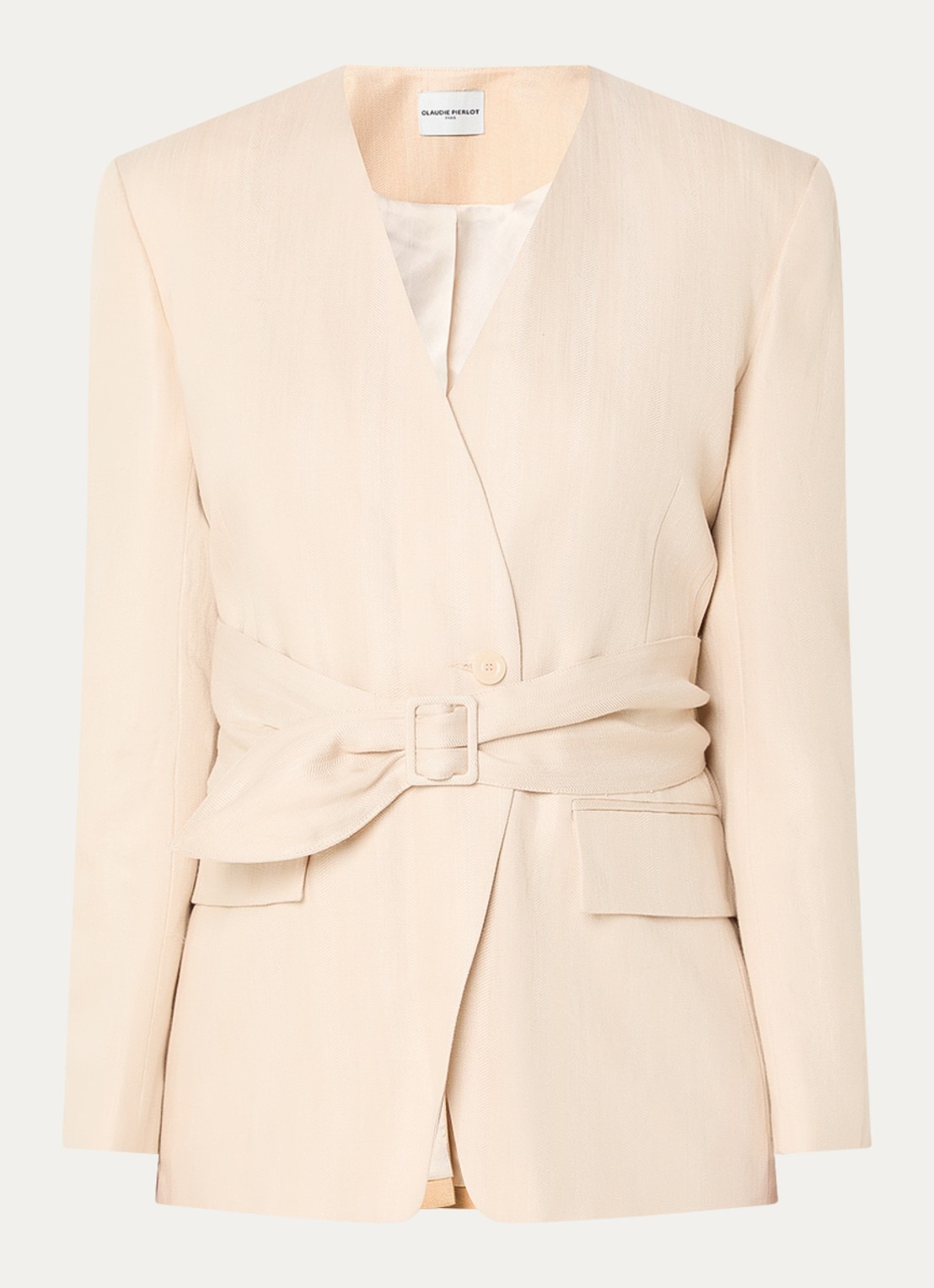 Claudie Pierlot Vassila blazer in linnenblend met ceintuur - voorkant 2 creme