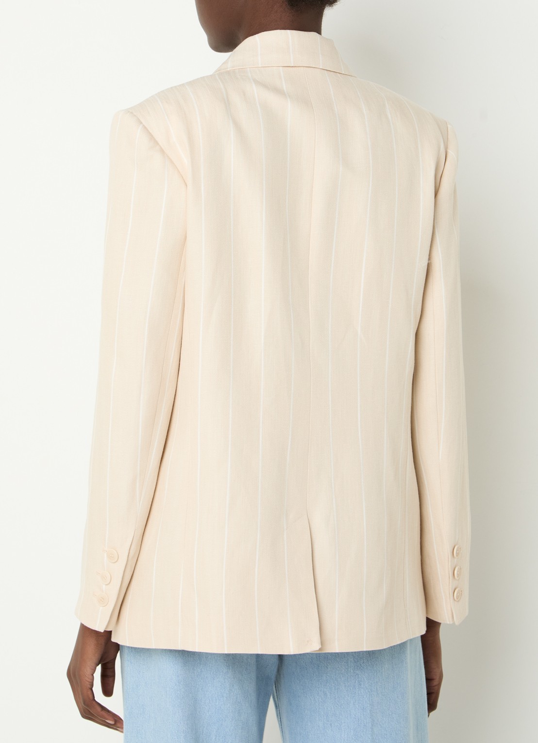 Claudie Pierlot Vayanarayee blazer in linnenblend met streepprint - achterkant 4 beige