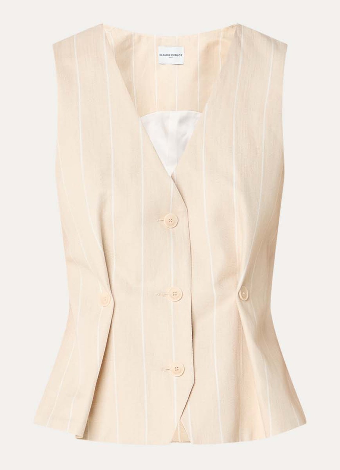 Claudie Pierlot Velitarayee gilet met streepprint - voorkant creme