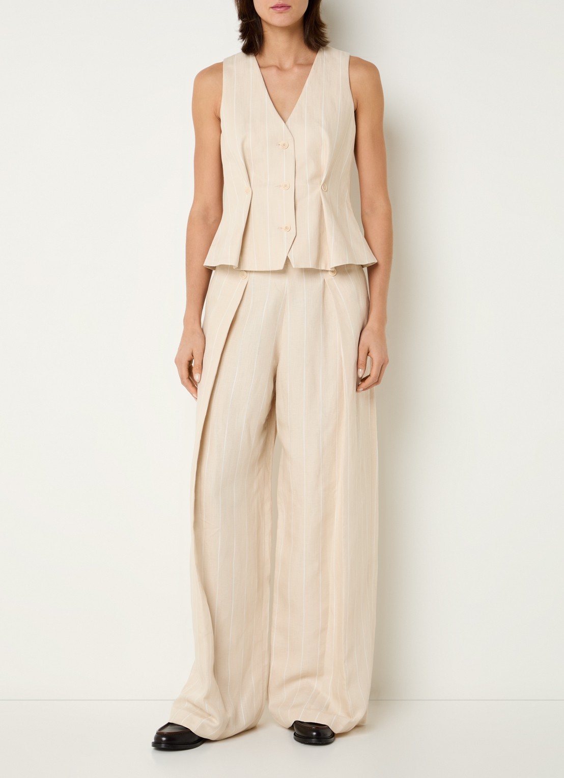 Claudie Pierlot Velitarayee gilet met streepprint - voorkant 2 creme
