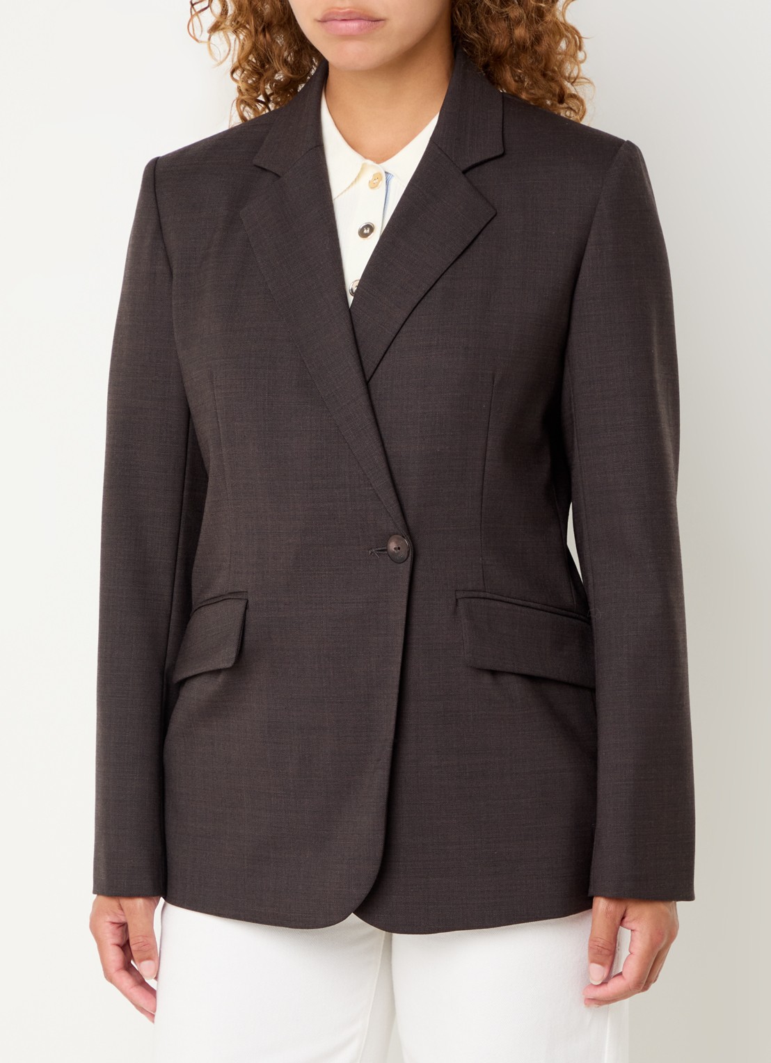 Claudie Pierlot Villagabis blazer in wolblend met klepzakken - detail 2 donkerbruin