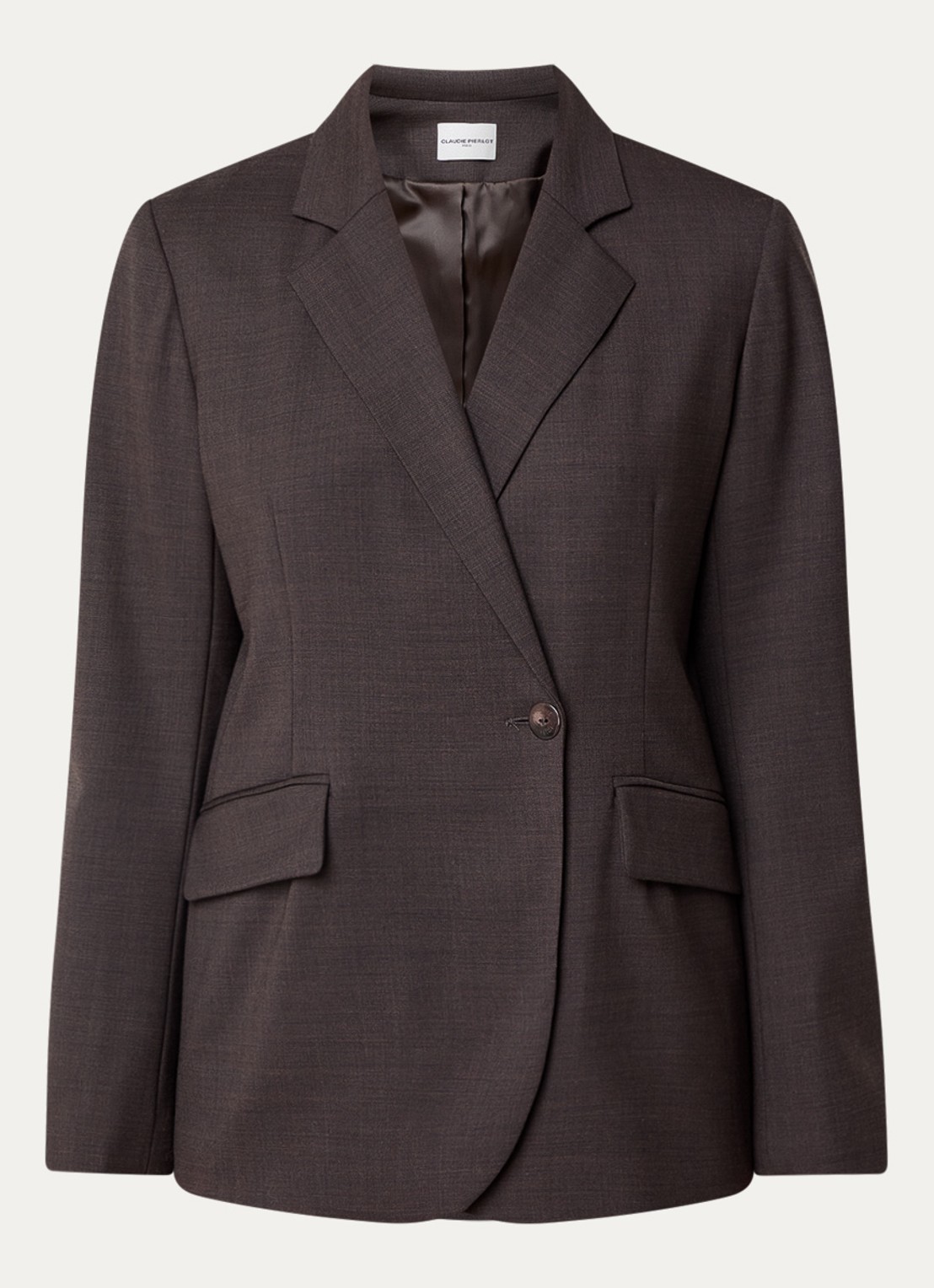 Claudie Pierlot Villagabis blazer in wolblend met klepzakken - voorkant 3 donkerbruin