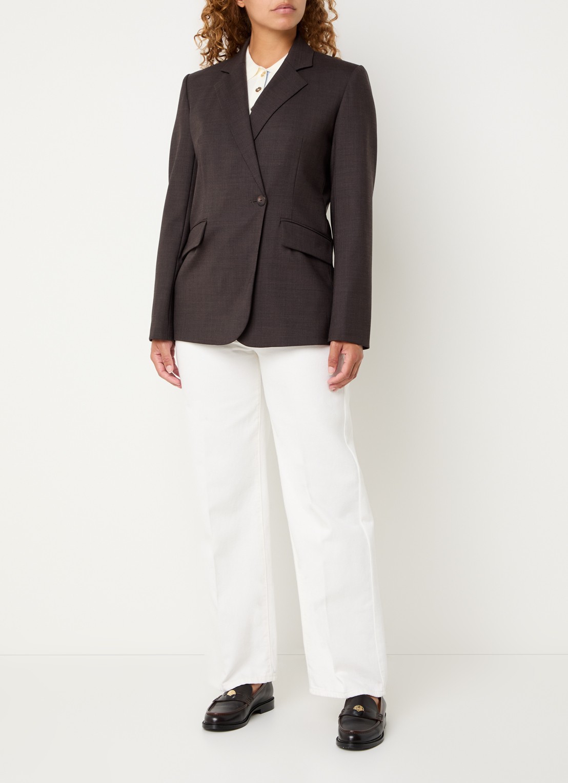 Claudie Pierlot Villagabis blazer in wolblend met klepzakken - voorkant 4 donkerbruin