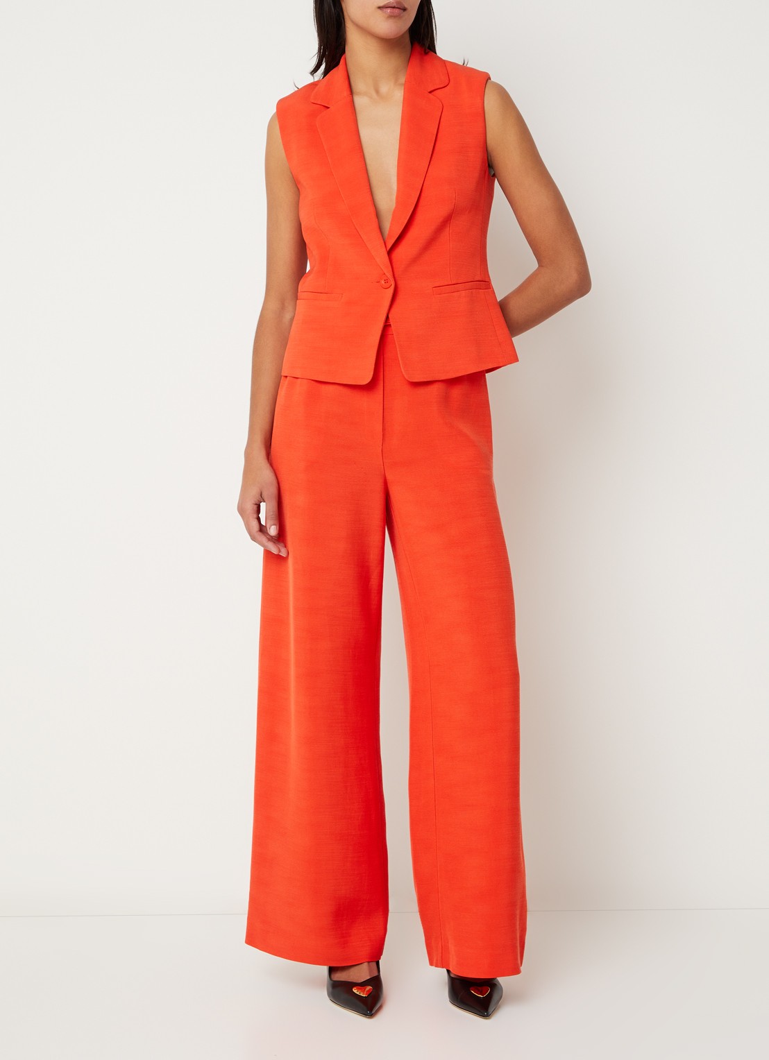 Claudie Pierlot Ville gilet met rug decolleté - voorkant 4 oranjerood