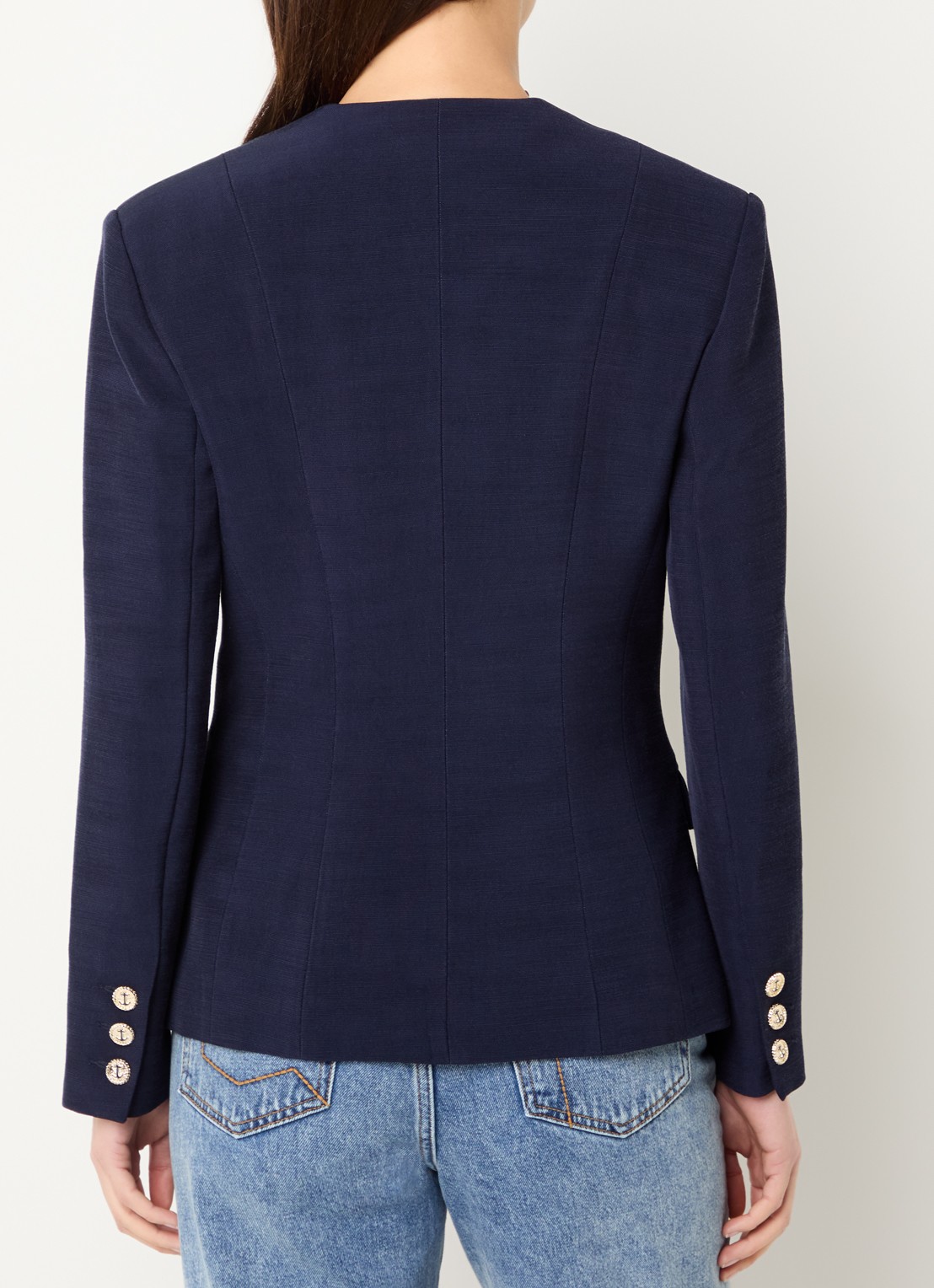 Claudie Pierlot Virgo blazer met schoudervulling en klepzakken - achterkant 4 donkerblauw