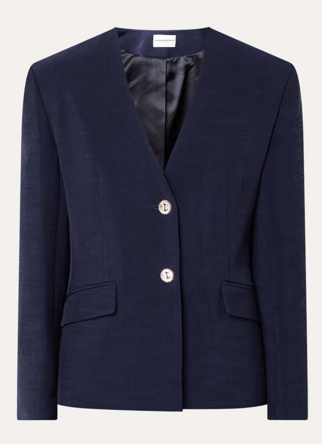 Claudie Pierlot Virgo blazer met schoudervulling en klepzakken - voorkant donkerblauw