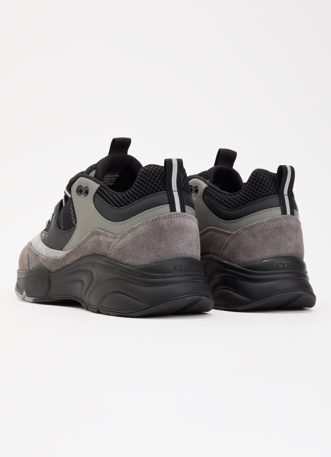 Cleens Aero Runner sneaker van leer met suède details - achterkant grijs