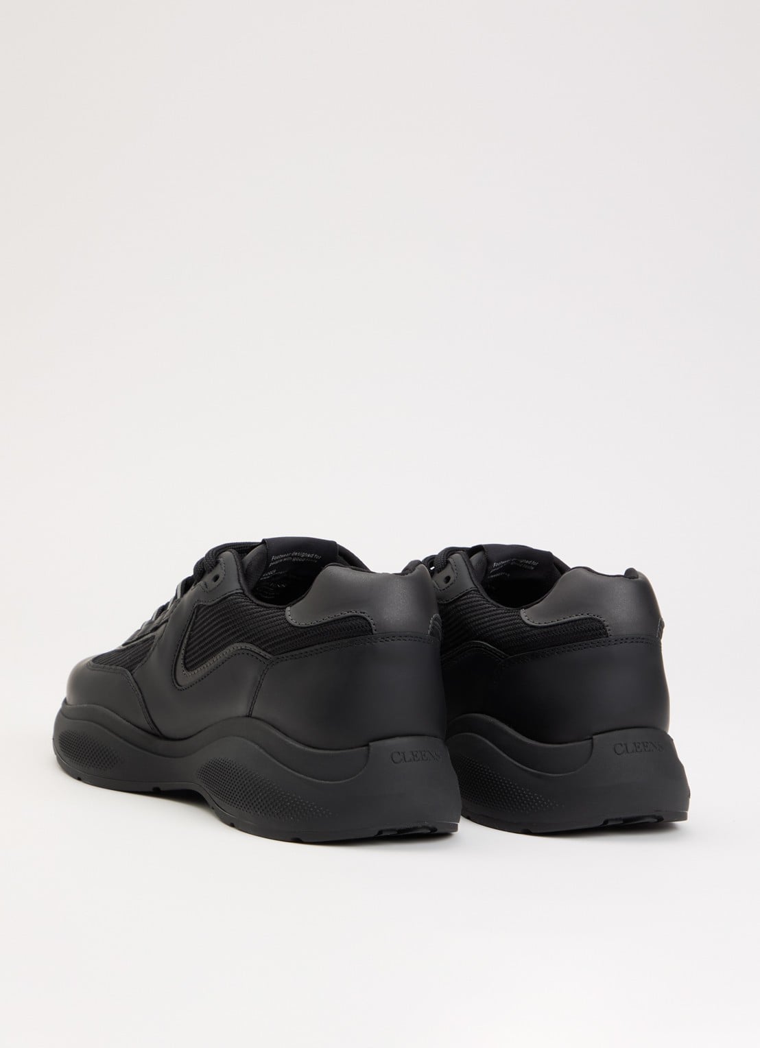 Cleens Podium sneaker van leer met details van mesh - achterkant 5 zwart