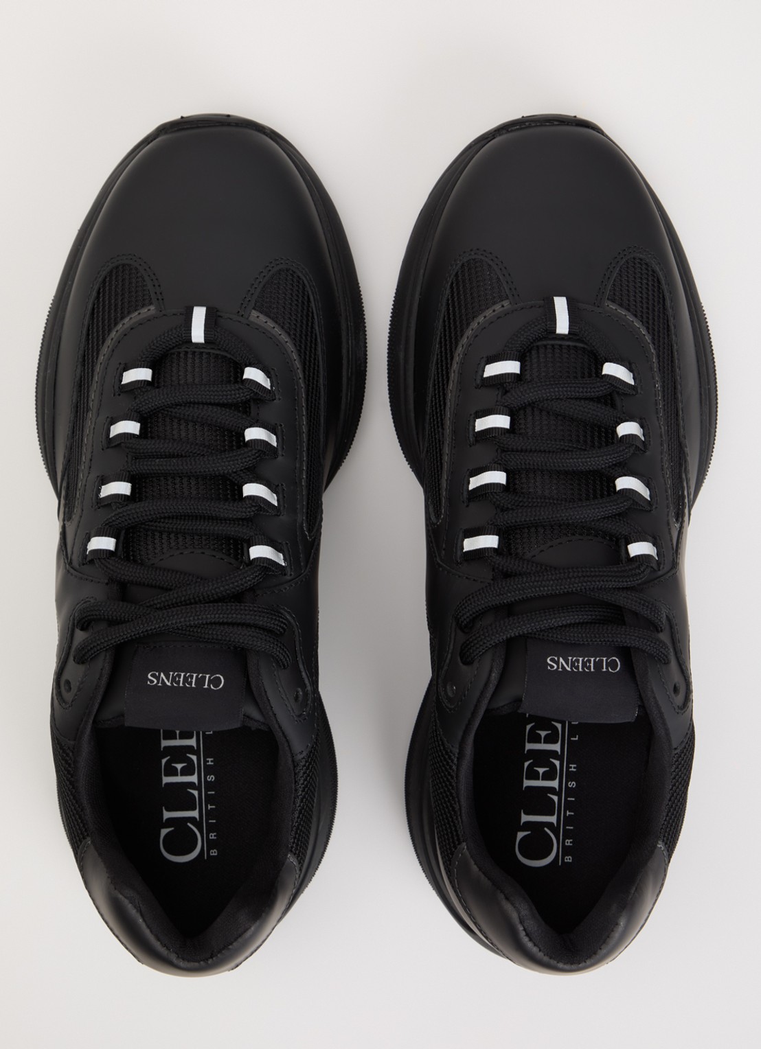 Cleens Podium sneaker van leer met details van mesh - detail 2 zwart