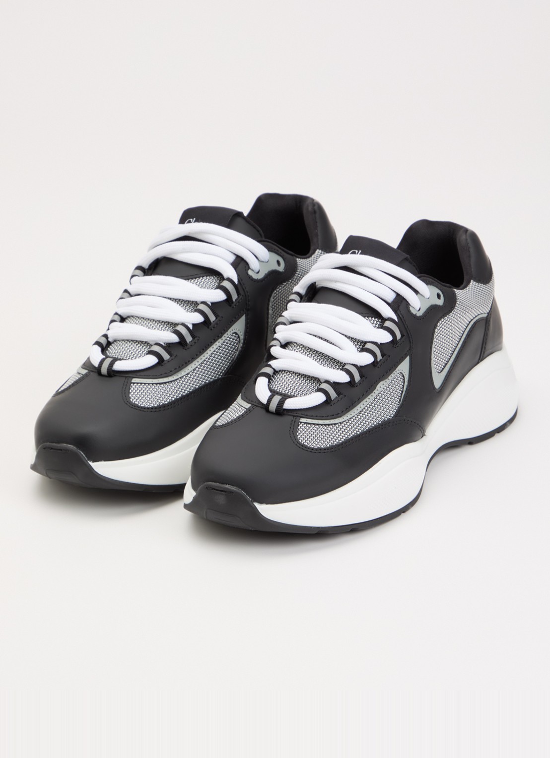 Cleens Podium sneaker van leer met details van mesh - detail 3 zwart