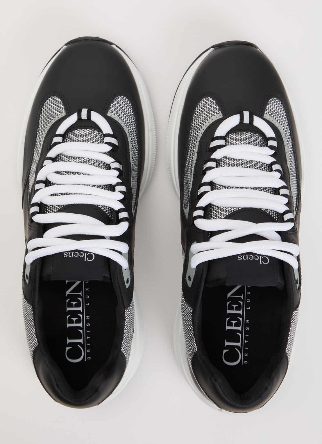 Cleens Podium sneaker van leer met details van mesh - detail 4 zwart
