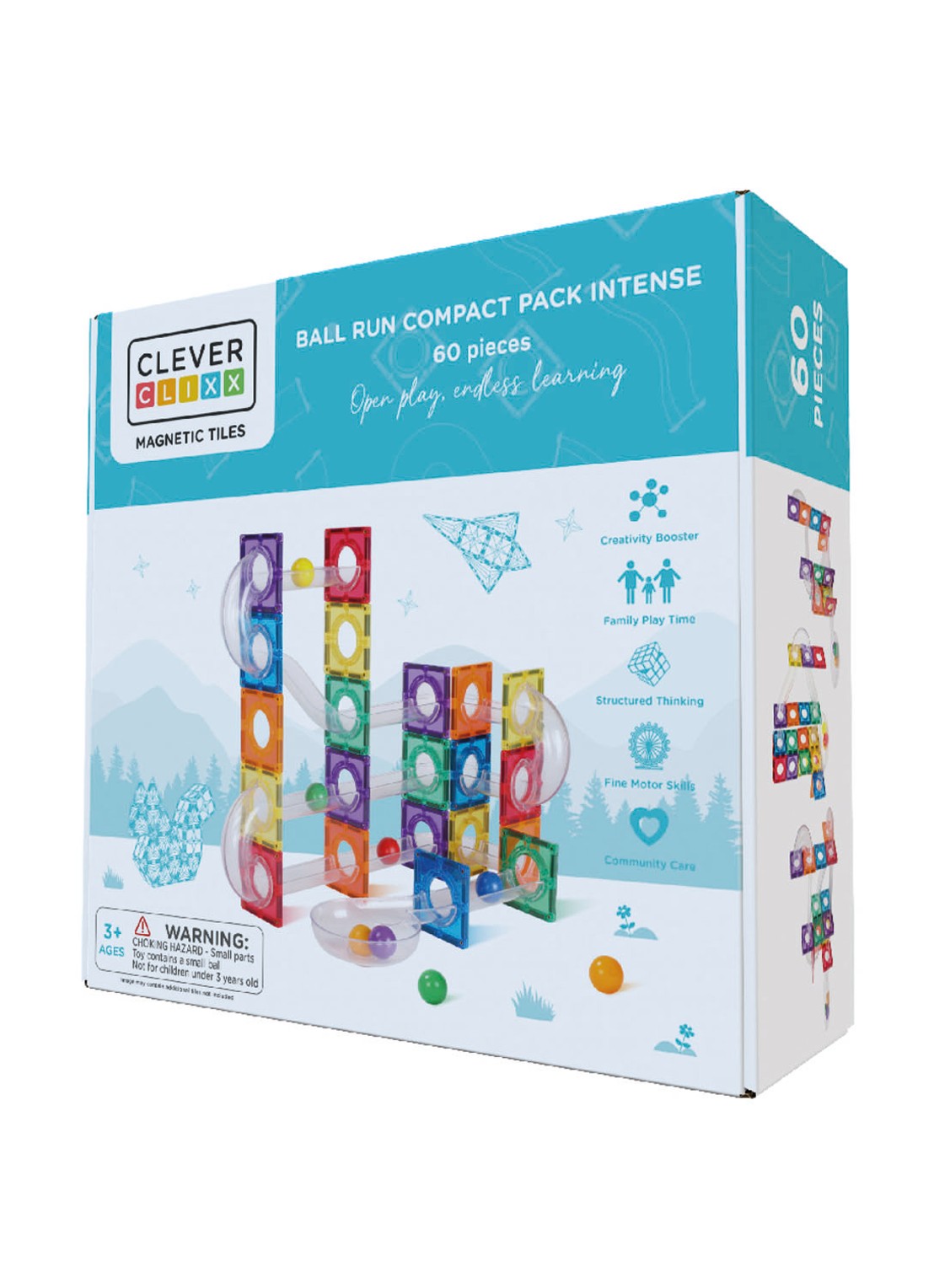 Cleverclixx Ball Run Compact Pack Intense 60 Stuks - knikkerbaan - voorkant multicolor