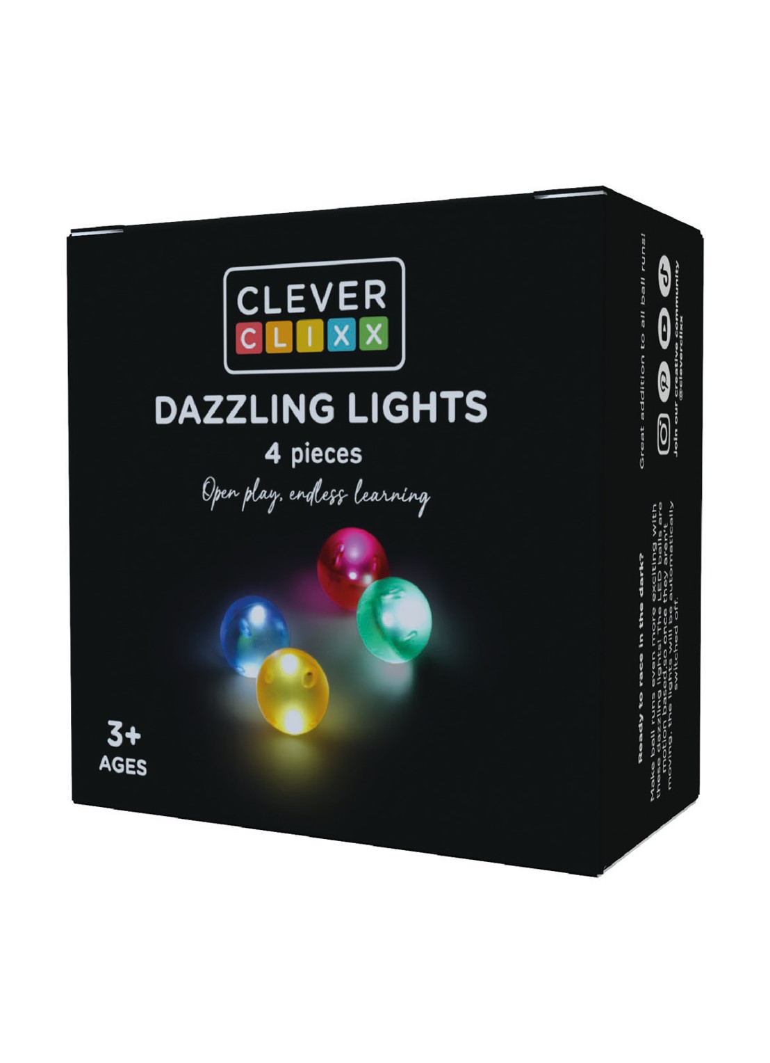 Cleverclixx Lichtgevende ballen Ball run Dazzling Lights 4 Stuks - voorkant multicolor
