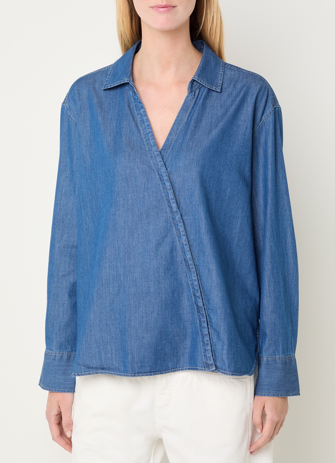 CLOSED Asymmetrische blouse van chambray - detail 4 indigo