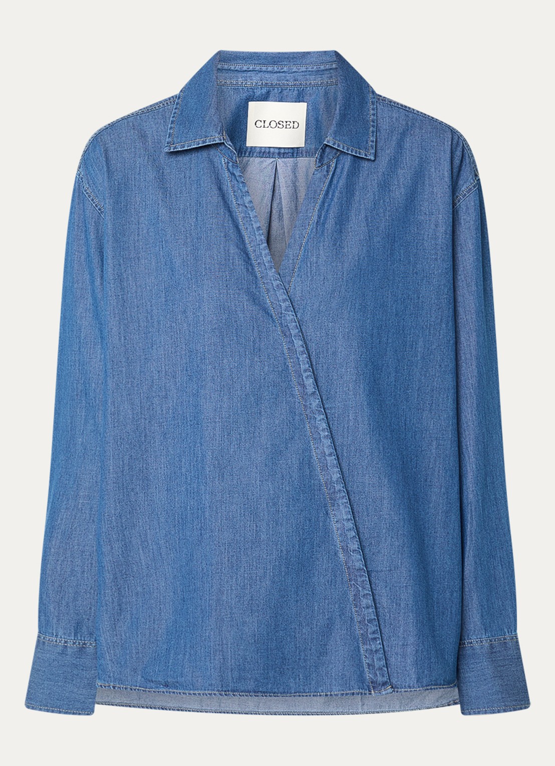 CLOSED Asymmetrische blouse van chambray - voorkant 2 indigo