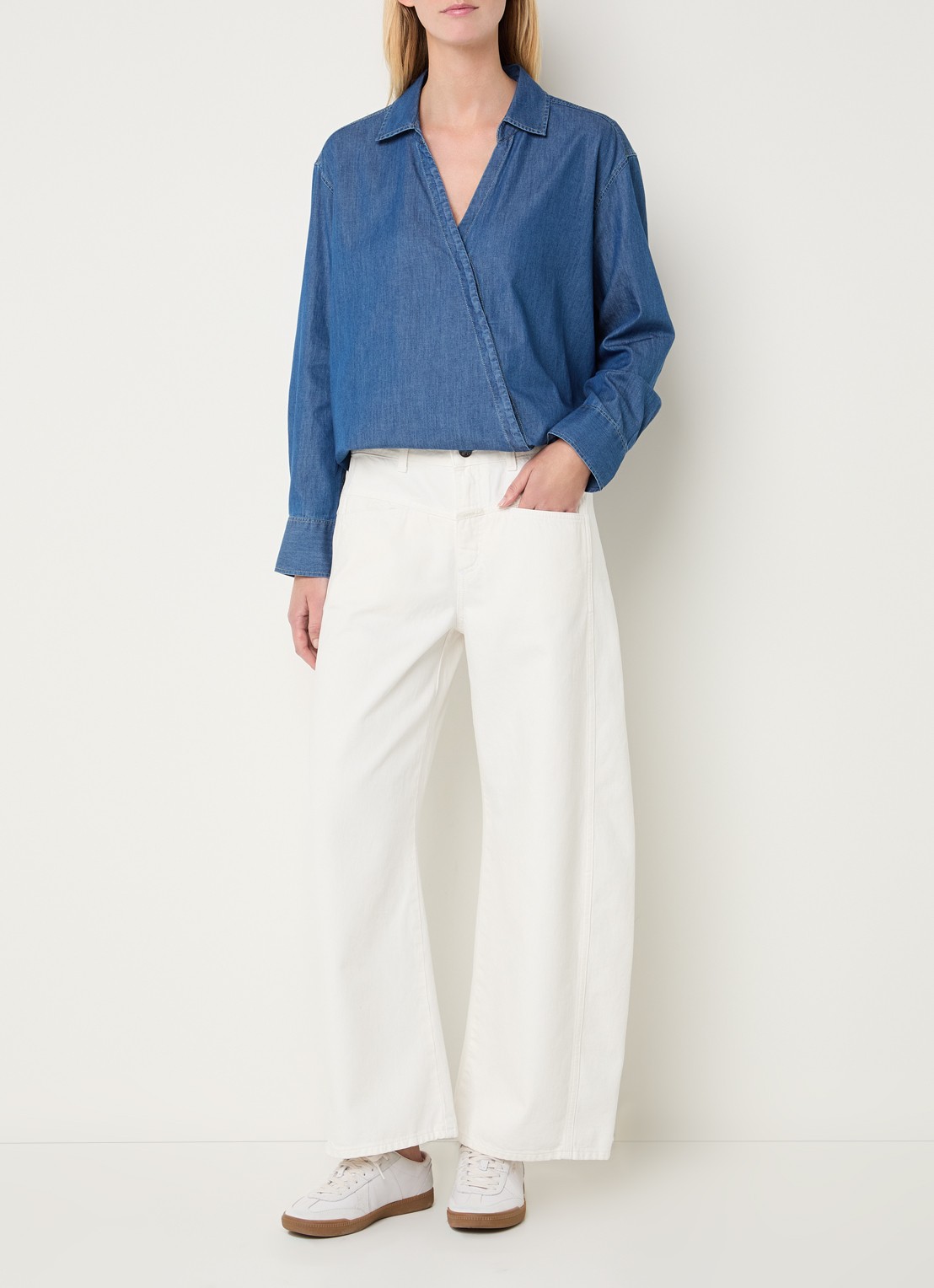 CLOSED Asymmetrische blouse van chambray - voorkant 3 indigo