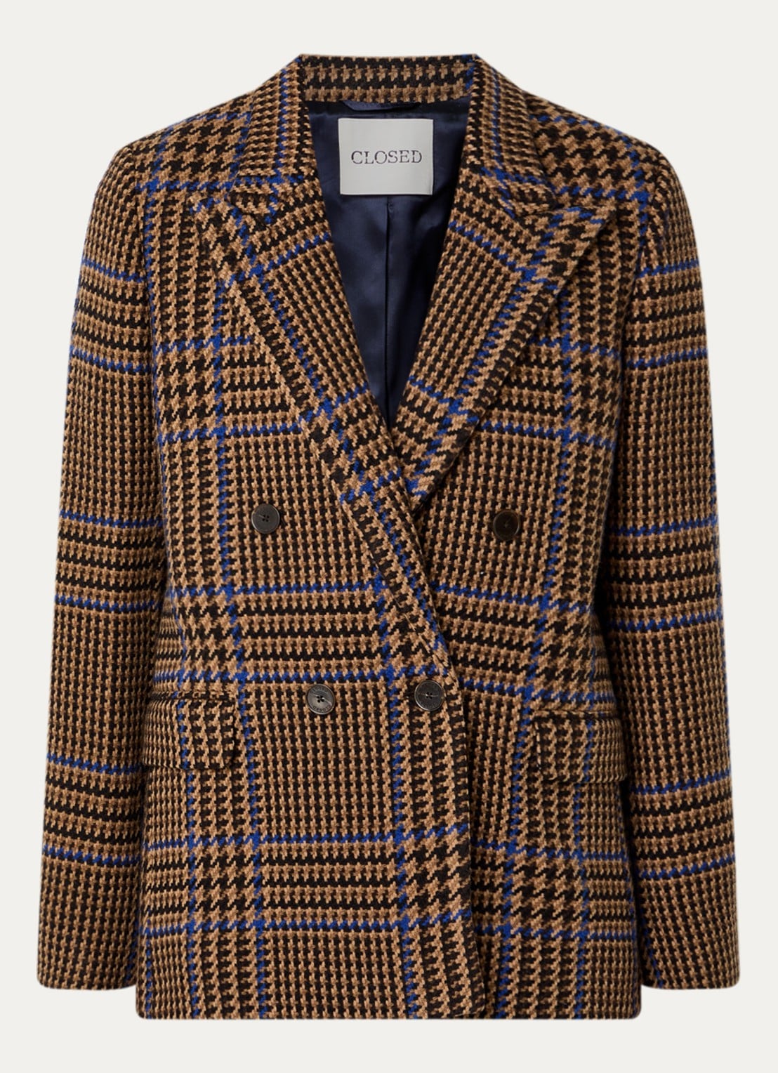 CLOSED Blazer in wolblend met pied-de-poule dessin - voorkant 2 hazelnootbruin